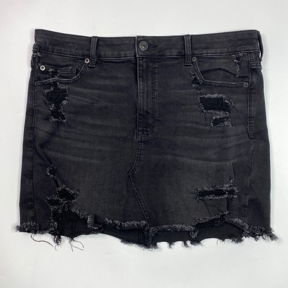 American Eagle Next Level Stretch Black Distressed Hi-Rise Mini Skirt 16